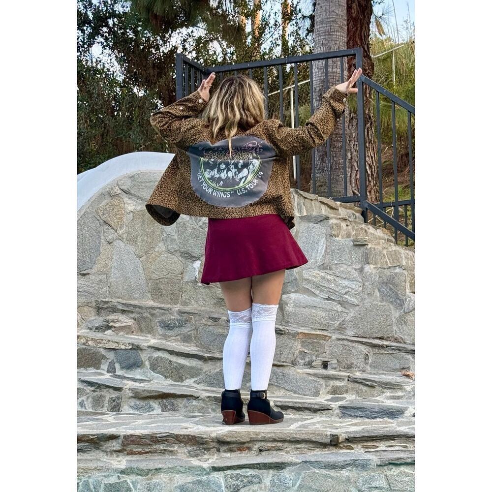 AEROSMITH Leopard Rhinestone Embellished Upcycled Retro Vintage Jacket Size XL - Picture 2 of 13